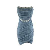 Polyester Slim Sexy Package Hip Dresses backless & off shoulder patchwork blue PC