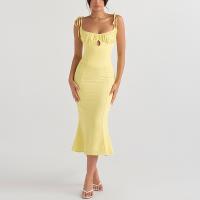 Polyester Slim & High Waist Slip Dress Solid yellow PC