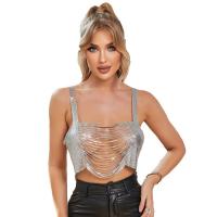 Metal Tank Top irregular & backless Sequin Solid silver : PC