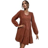 Polyester & Cotton A-line One-piece Dress & loose patchwork Solid PC
