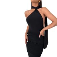 Polyester Waist-controlled & Slim & High Waist Sexy Package Hip Dresses backless & off shoulder patchwork Solid PC