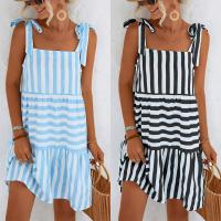 Polyester scallop One-piece Dress & loose patchwork striped PC