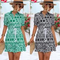 Polyester A-line & High Waist One-piece Dress Spandex printed floral PC