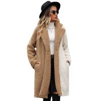 Polyester Women Coat mid-long style & loose patchwork Solid camel PC