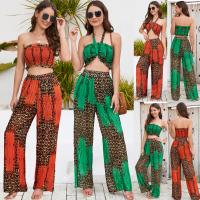 Polyester Wide Leg Trousers Women Casual Set & two piece Long Trousers & top printed leopard Set