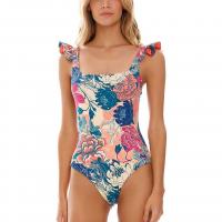 Polyester scallop One-piece Swimsuit flexible & backless & skinny style printed shivering PC