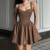 Polyester Waist-controlled Slip Dress slimming patchwork Solid brown PC