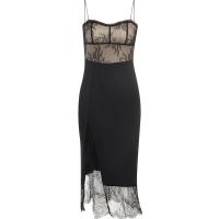 Knitted Waist-controlled & Slim & High Waist Slip Dress see through look & side slit & backless patchwork Solid PC
