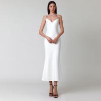 Polyester Waist-controlled & Slim & High Waist Slip Dress deep V & backless patchwork Solid white PC