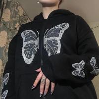 Polyester Women Sweatshirts & loose iron-on butterfly pattern PC