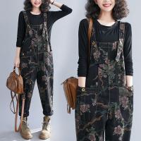 Polyester & Cotton Nine Point Pants Women Suspender Trousers & loose & with pocket printed PC