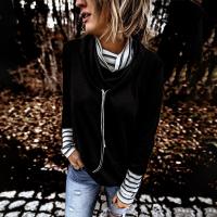 Polyester Women Sweatshirts slimming patchwork striped black PC