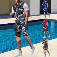 Polyester Plus Size Men Casual Set & two piece short & top printed camouflage Set