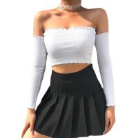 Thread Cloth Slim & Crop Top Boat Neck Top backless & off shoulder patchwork Solid white PC