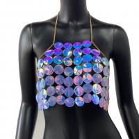 Plastic Sequins Crop Top Sleeveless Nightclub Top backless & hollow Solid multi-colored : PC