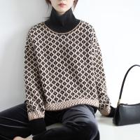 Polyester Women Sweater loose & thermal knitted Argyle : PC