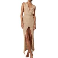 Polyester long style & front slit Beach Dress deep V & backless Solid PC