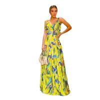 Polyester Waist-controlled & Slim & Plus Size & High Waist Slip Dress backless printed yellow PC