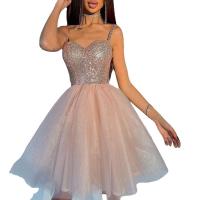 Polyester Waist-controlled & Slim & High Waist Slip Dress backless patchwork pink PC