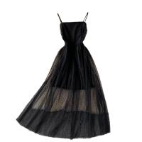 Gauze & Polyester Waist-controlled Slip Dress slimming Solid black PC
