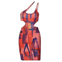 Polyester Slim Sexy Package Hip Dresses backless & hollow printed multi-colored PC
