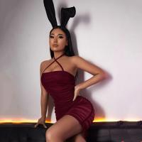 Polyester Waist-controlled & Slim & High Waist Sexy Package Hip Dresses see through look & backless & off shoulder patchwork Solid PC