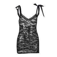 Polyester Slim Sexy Package Hip Dresses see through look & deep V patchwork Solid black PC