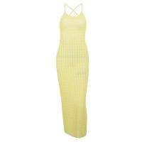 Polyester Waist-controlled & Slim & High Waist Sexy Package Hip Dresses backless & off shoulder patchwork Solid yellow PC