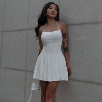 Spandex & Polyester Waist-controlled & Pleated One-piece Dress backless patchwork Solid white PC