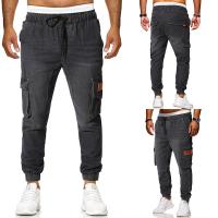 Cotton Plus Size & Middle Waist Men Jeans flexible & loose washed Solid black PC