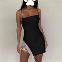Polyester Sexy Package Hip Dresses backless patchwork Solid PC