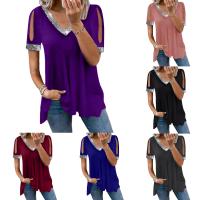 Sequin & Cotton Plus Size Women Short Sleeve T-Shirts & loose Solid PC