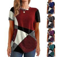 Polyester and Cotton Plus Size Women Short Sleeve T-Shirts contrast color & loose printed geometric PC