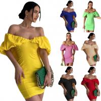 Polyester Waist-controlled & Slim & High Waist Sexy Package Hip Dresses & off shoulder patchwork Solid PC