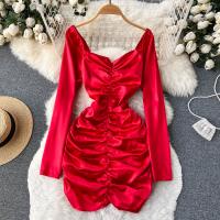 Satin Waist-controlled & Slim & Plus Size Sexy Package Hip Dresses Solid red PC
