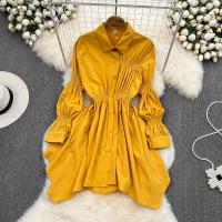 Polyester Waist-controlled Shirt Dress slimming Solid : PC