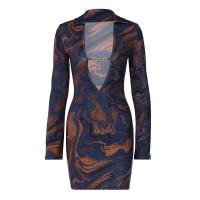 Polyester Waist-controlled & Slim Sexy Package Hip Dresses deep V & hollow printed two different colored PC