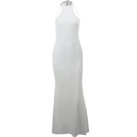 Polyester Slim & High Waist Sexy Package Hip Dresses backless & off shoulder patchwork Solid white PC