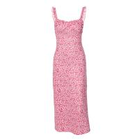 Polyester Waist-controlled & Slim Sexy Package Hip Dresses deep V & backless printed pink PC
