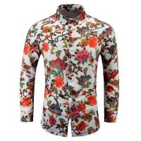 Polyester Plus Size Men Long Sleeve Casual Shirts & loose printed floral PC