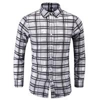 Polyester Plus Size Men Long Sleeve Casual Shirts printed plaid PC