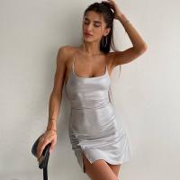 Spandex & Polyester Sexy Package Hip Dresses side slit & backless Solid silver PC