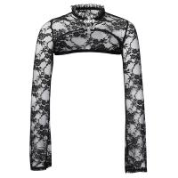 Lace Slim Women Long Sleeve Blouses see through look patchwork Solid black PC