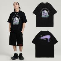 Cotton Men Short Sleeve T-Shirt & loose & unisex printed black PC