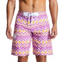 Polyester Quick Dry & Plus Size Men Beach Shorts flexible & loose printed geometric purple-pink PC