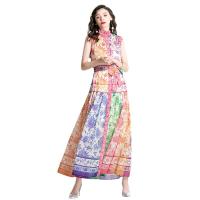 Polyester long style & High Waist One-piece Dress printed floral multi-colored PC