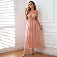 Spandex & Polyester Slim & High Waist Slip Dress see through look patchwork Solid pink PC