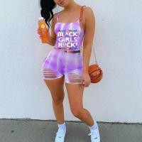 Polyester Women Casual Set & two piece short & tank top printed letter Set