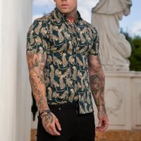 Polyester Men Short Sleeve Casual Shirt & loose printed leopard PC
