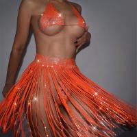 Rhinestone & Nylon Tassels Sexy Skirt & with rhinestone patchwork PC
